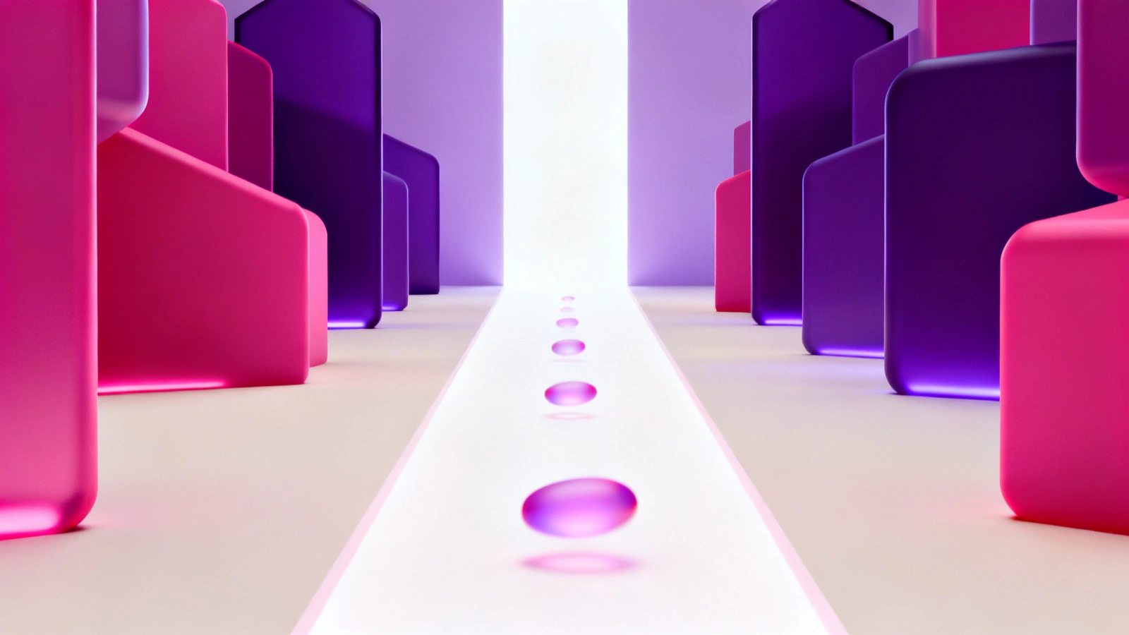 Abstract render of a queue of support tickets being resolved automatically along a glowing path