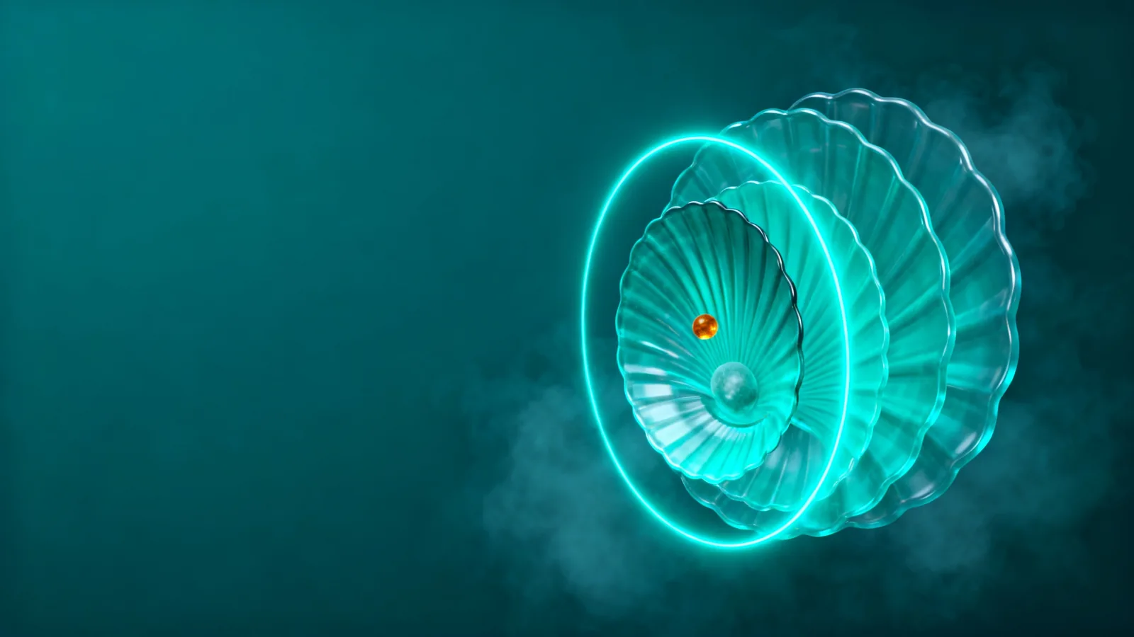 Abstract render of concentric teal defensive layers stopping a threat at successive depths