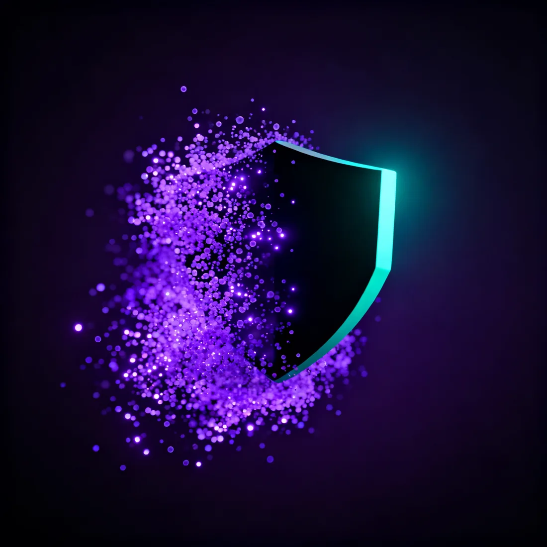 Abstract render of an automated AI security agent isolating and dissolving a threat