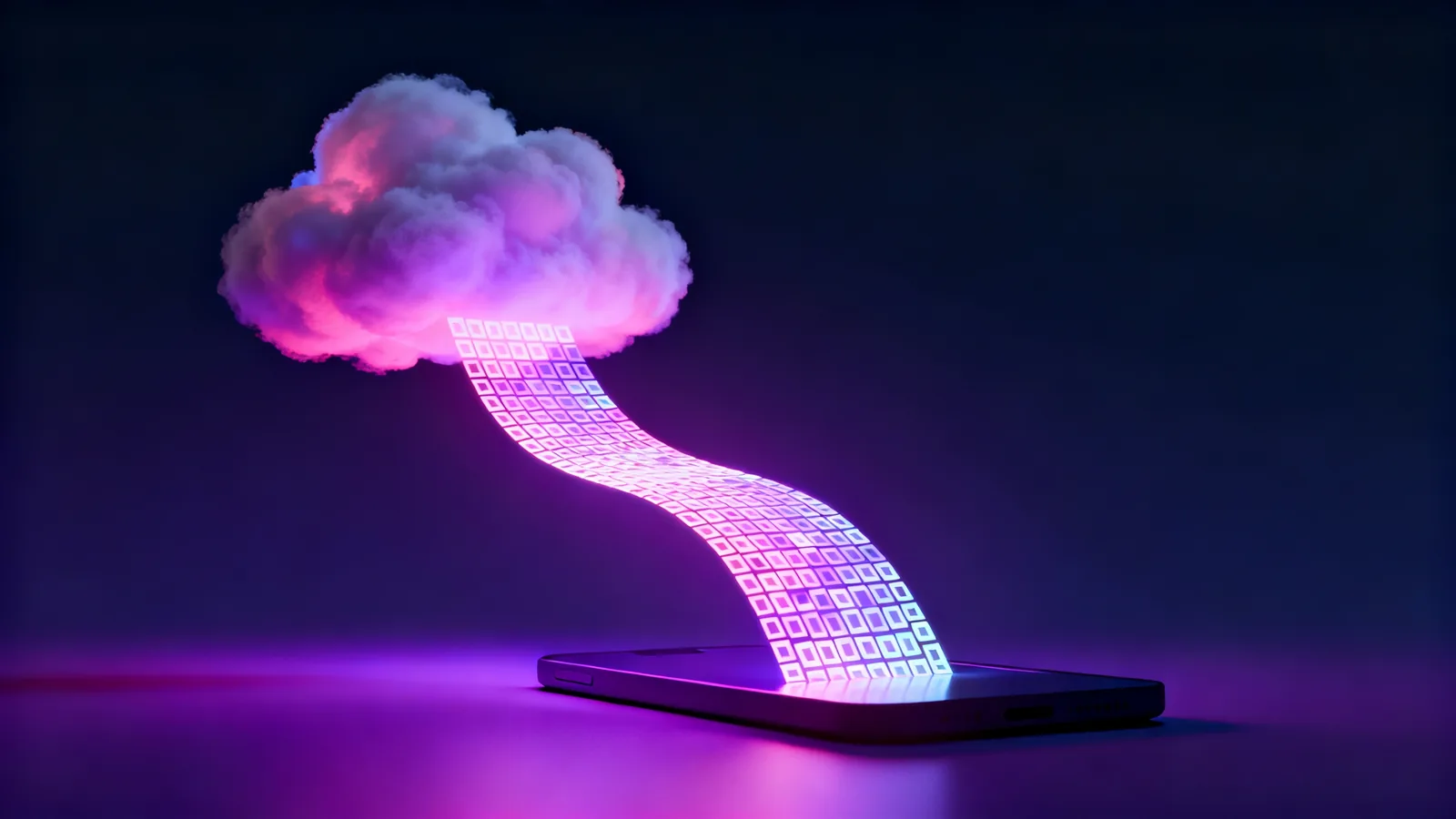 Abstract render of data streaming instantly from a cloud form into a device without delay