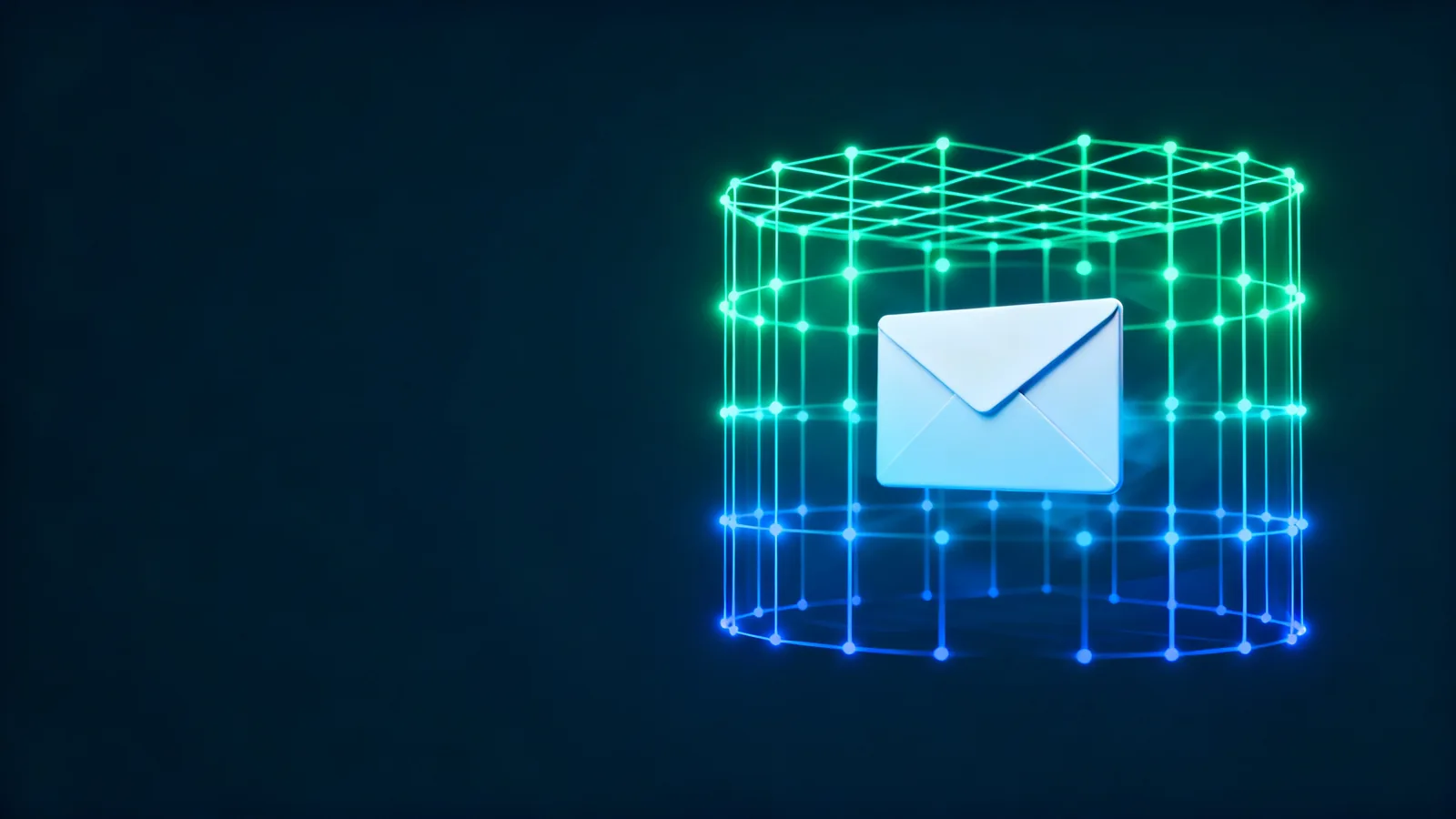 Abstract visualization of an encrypted email sealed inside a protective lattice of light