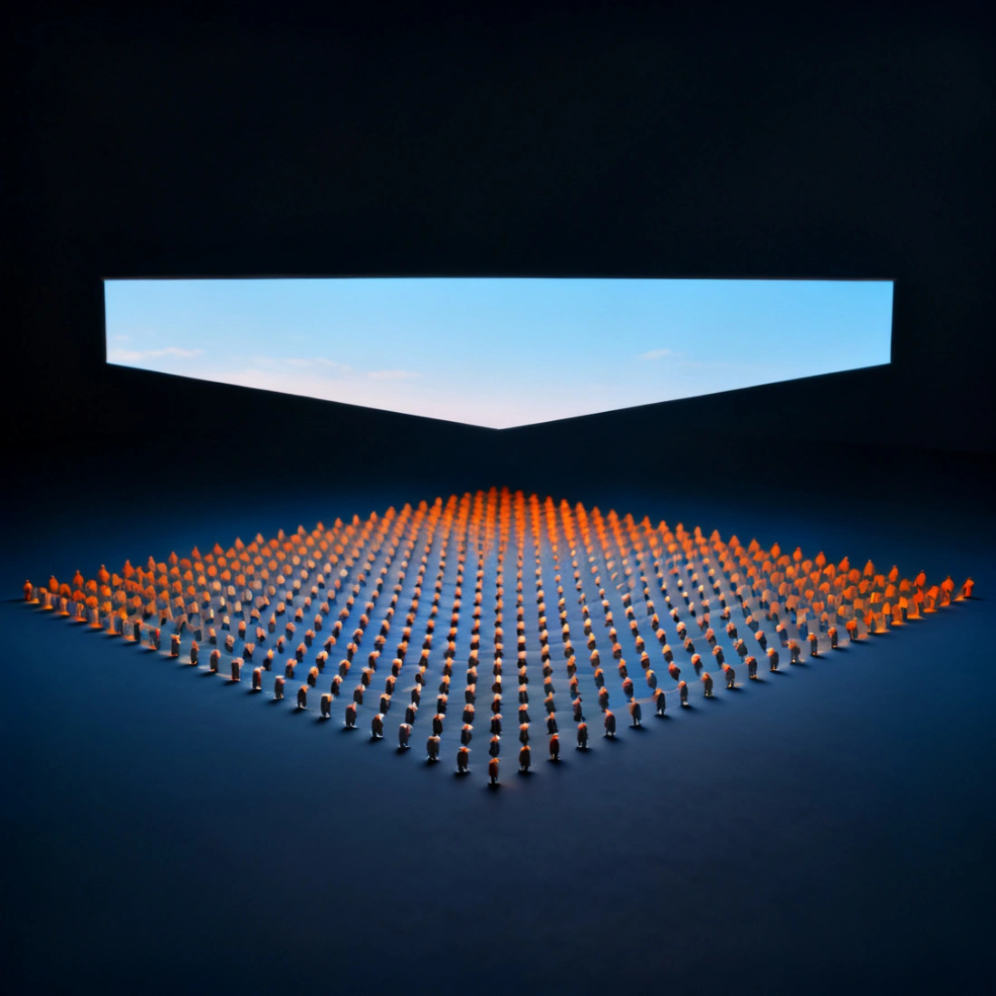 Abstract render of a single clear management console overseeing a tidy grid of protected devices